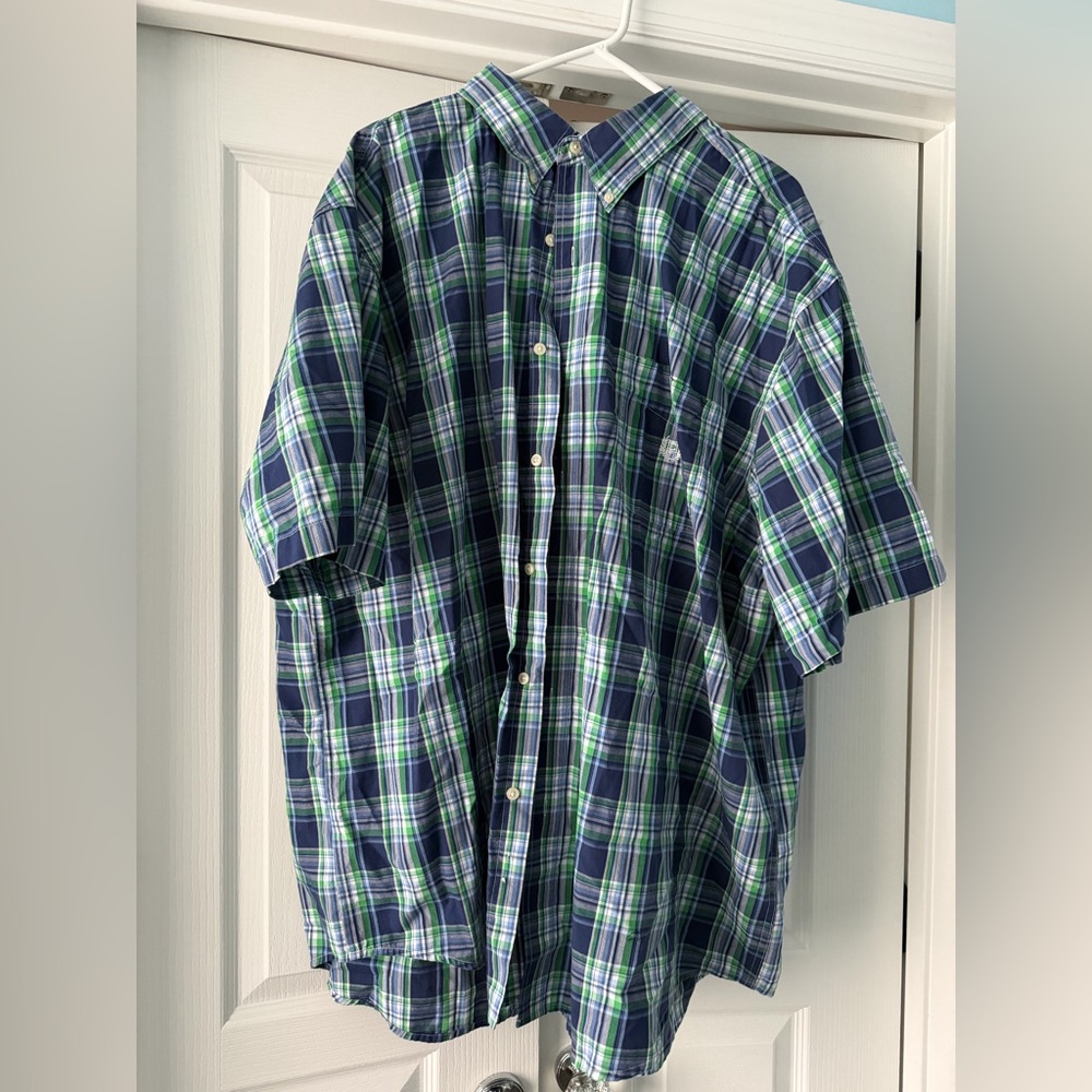 Chaps Navy and Green Plaid Button Down Shirt